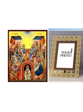 Εικόνα Ορθοδοξίας Πολυτελείας  με  σχεδιο Σταυρούς μαζι με  Βάση σε  8 χρώματα με περίγραμμα χρυσό σε ξύλο Plywood (Πλακάζ)   με  βάση Εικόνα Πεντηκοστή Χειροποίητη Ελληνορθόδοξη , Κρεμαστή πλάκα βυζαντινής τέχνης, χριστιανική τέχνη Διάσταση 10x7 cm (3,9 