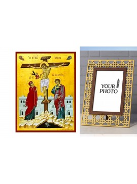 Εικόνα Ορθοδοξίας Πολυτελείας  με  σχεδιο Σταυρούς μαζι με  Βάση σε  8 χρώματα με περίγραμμα χρυσό σε ξύλο Plywood (Πλακάζ)   με  βάση Εικόνα Σταύρωση του Χριστού Χειροποίητη Ελληνορθόδοξη , Κρεμαστή πλάκα βυζαντινής τέχνης, χριστιανική τέχνη Διάσταση 10x