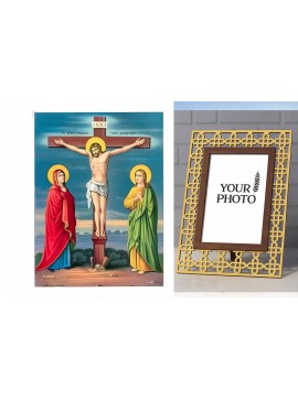 Εικόνα Ορθοδοξίας Πολυτελείας  με  σχεδιο Σταυρούς μαζι με  Βάση σε  8 χρώματα με περίγραμμα χρυσό σε ξύλο Plywood (Πλακάζ)   με  βάση Εικόνα Σταύρωση του Χριστού Χειροποίητη Ελληνορθόδοξη , Κρεμαστή πλάκα βυζαντινής τέχνης, χριστιανική τέχνη Διάσταση 10x