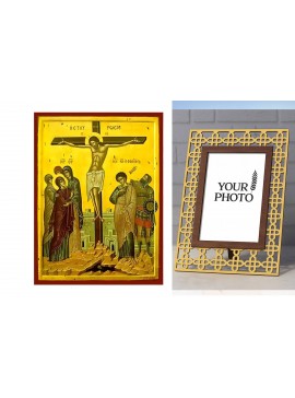 Εικόνα Ορθοδοξίας Πολυτελείας  με  σχεδιο Σταυρούς μαζι με  Βάση σε  8 χρώματα με περίγραμμα χρυσό σε ξύλο Plywood (Πλακάζ)   με  βάση Εικόνα Σταύρωση του Χριστού Χειροποίητη Ελληνορθόδοξη , Κρεμαστή πλάκα βυζαντινής τέχνης, χριστιανική τέχνη Διάσταση 10x