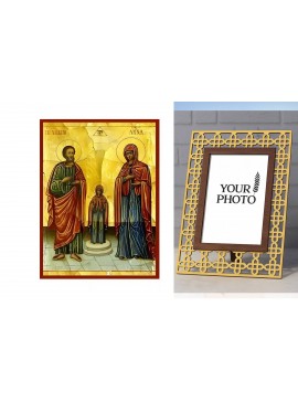 Εικόνα Ορθοδοξίας Πολυτελείας  με  σχεδιο Σταυρούς μαζι με  Βάση σε  8 χρώματα με περίγραμμα χρυσό σε ξύλο Plywood (Πλακάζ)   με  βάση Εικόνα Άγιοι Θεοπάτορες, Άγιοι Ιωακείμ και Άννα με Παναγία Χειροποίητη Ελληνορθόδοξη , Κρεμαστή πλάκα βυζαντινής τέχνης,