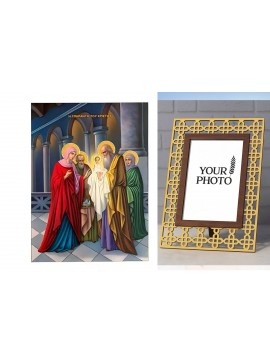 Εικόνα Ορθοδοξίας Πολυτελείας  με  σχεδιο Σταυρούς μαζι με  Βάση σε  8 χρώματα με περίγραμμα χρυσό σε ξύλο Plywood (Πλακάζ)   με  βάση Εικόνα Υπαπαντή Χριστού Χειροποίητη Ελληνορθόδοξη , Κρεμαστή πλάκα βυζαντινής τέχνης, χριστιανική τέχνη Διάσταση 10x7 cm