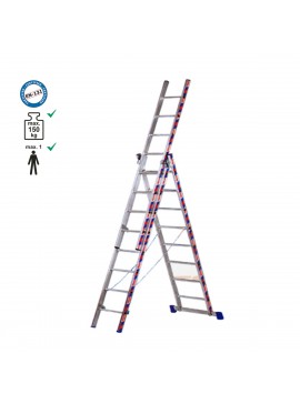 Σκάλα επαγγελματική αλουμινίου τριπλή - 3*14 σκαλιά ύψος Α/Β/Γ:3,75m/6,50m/9,75m.
