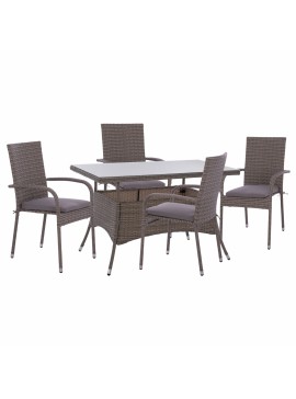 ΣΕΤ ΤΡΑΠΕΖΑΡΙΑΣ 5ΤΜΧ ΤΡΑΠ. 120X70 & ΠΟΛΥΘΡΟΝΕΣ WICKER RATTAN ΓΚΡΙ FB911711.31