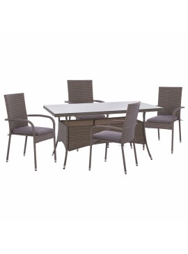 ΣΕΤ ΤΡΑΠΕΖΑΡΙΑΣ 5ΤΜΧ ΤΡΑΠ. 150Χ90 & ΠΟΛΥΘΡΟΝΕΣ WICKER RATTAN ΓΚΡΙ FB911713.01