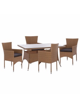 ΣΕΤ ΤΡΑΠΕΖΑΡΙΑΣ 5ΤΜΧ ΤΡΑΠ. 150Χ90 & ΠΟΛΥΘΡΟΝΕΣ WICKER RATTAN ΜΠΕΖ ΚΑΦΕ FB911714.02