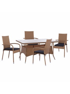 ΣΕΤ ΤΡΑΠΕΖΑΡΙΑΣ 5ΤΜΧ ΤΡΑΠ. 150Χ90 & ΠΟΛΥΘΡΟΝΕΣ WICKER RATTAN ΜΠΕΖ ΚΑΦΕ FB911713.02