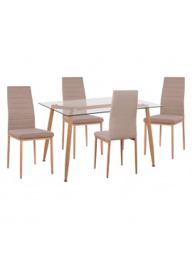 ΣΕΤ 5ΤΜΧ ΤΡΑΠΕΖΙ ΦΥΣΙΚΟ ΜΕ ΓΥΑΛΙ & ΚΑΡΕΚΛΕΣ LADY ΜΠΕΖ FB911081