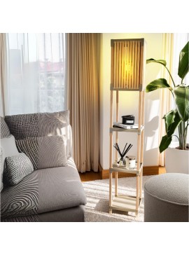 Φωτιστικό δαπέδου ξύλινο - πλαστικό χρώμα φυσικό - μπεζ 24x22x137εκ.