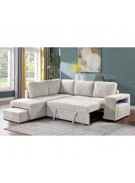 WOODWELL FLEXY Καναπές Δεξιά Γωνία - Κρεβάτι, με Χώρους Αποθήκευσης φωτιζόμενο, Ύφασμα Μπεζ  250x202x87cm H.91cm Ε9503,1