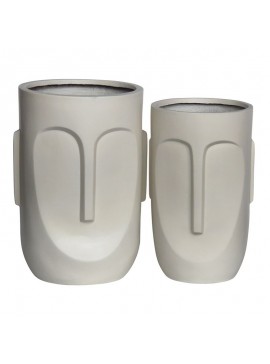 WOODWELL Ε6321,SFLOWER POT-TOTEM Set 2 τεμαχίων, Cement Απόχρωση Sand Brown Φ32x52cm - Φ40x57cm Ε6321,S
