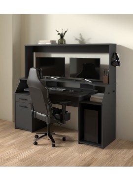 Insi Function Plus Gaming γραφείο με 1 πόρτα και 1 συρτάρι 171x62,2x149,6εκ. Γκρι  0111.TV68 