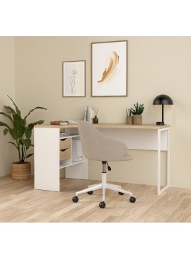 Insi Function Plus γραφείο γωνιακό με δύο συρτάρια 145,1x81x76,8εκ. Λευκό / Jackson Hickory  0111.TV17 