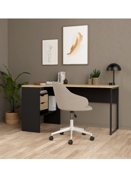 Insi Function Plus γραφείο γωνιακό με δύο συρτάρια 145,1x81x76,8εκ. Μαύρο / Δρυς  0111.TV18 