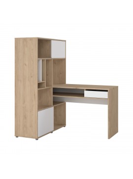 Insi Function Plus γραφείο με βιβλιοθήκη 162,8x60,35x155,4εκ. Jackson Hickory / Λευκό γυαλιστερό  0111.TV78 