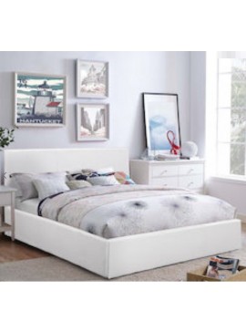 Κρεβάτι επενδεδυμένο με δερματίνη, Royal, Διαστάσεις από 120/190, χρώμα λευκό Genomax  12814-3112111390