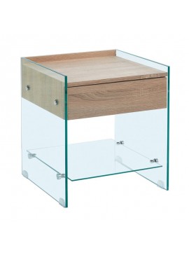WOODWELL ΕΜ840,1GLASSER Wood Κομοδίνο Διάφανο Γυαλί 10mm - με Συρτάρι Απόχρωση Δρυς 45x45x50cm ΕΜ840,1