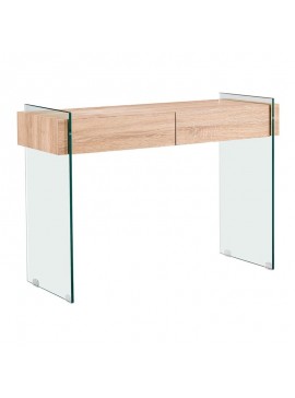 WOODWELL ΕΜ841,1GLASSER Wood Κονσόλα Διάφανο Γυαλί 12mm - με Συρτάρια Απόχρωση Δρυς 110x40x76cm ΕΜ841,1