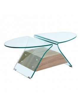 WOODWELL ΕΜ721,1GLASSER Wood Τραπεζάκι Σαλονιού Oval, Διάφανο Γυαλί 12mm, Ράφι Απόχρωση Δρυς 100x54x39cm ΕΜ721,1