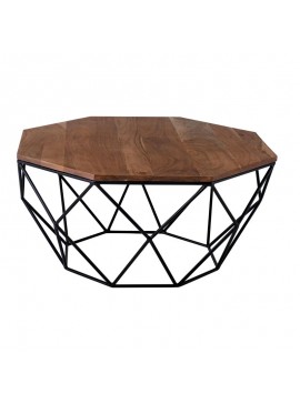 WOODWELL ΕΑ7081GLEN Τραπεζάκι Σαλονιού Καθιστικού, Μέταλλο Βαφή Μαύρο, Ξύλο Ακακία Φυσικό 82x82x40cm ΕΑ7081