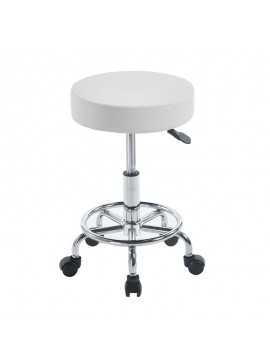 WOODWELL GLORY Σκαμπό με υποπόδιο, Βάση Χρώμιο, PU Άσπρο, Περιστρεφόμενο, Τροχήλατο Φ35 H.47/61cm ΕΜ407,1