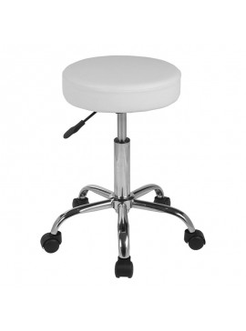 WOODWELL GLORY Σκαμπό, Βάση Χρώμιο, PU Άσπρο, Ρυθμιζόμενο Ύψος, Περιστρεφόμενο, Τροχήλατο Φ35 H.51/67cm ΕΜ406,1