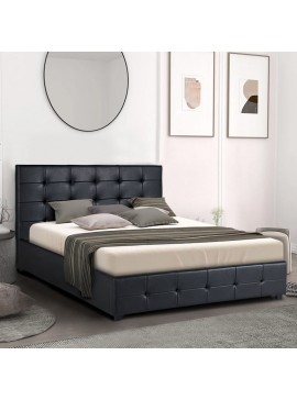 Κρεβάτι Iro Megapap από τεχνόδερμα με αποθηκευτικό χώρο χρώμα μαύρο 160x200εκ.