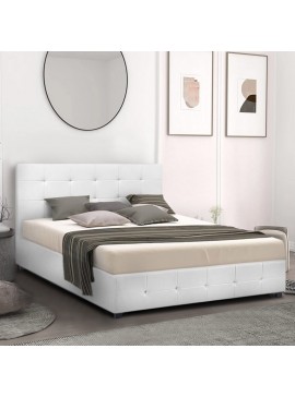 Κρεβάτι Iro Megapap από τεχνόδερμα με αποθηκευτικό χώρο χρώμα λευκό 160x200εκ.