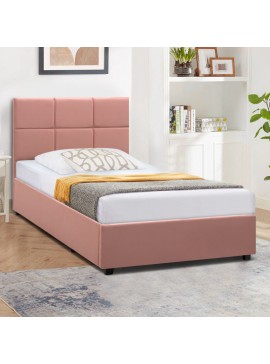 Κρεβάτι Kingston Megapap βελούδινο με αποθηκευτικό χώρο χρώμα melon pink 120x200εκ.