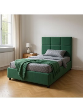 Κρεβάτι Kingston Megapap βελούδινο με αποθηκευτικό χώρο χρώμα κυπαρισσί 120x200εκ.