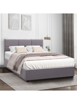 Κρεβάτι Kingston Megapap βελούδινο χρώμα γκρι 150x200εκ.