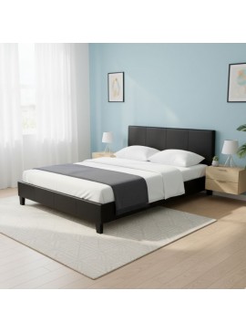 Κρεβάτι Flat Megapap από τεχνόδερμα χρώμα μαύρο ματ 150x200εκ.