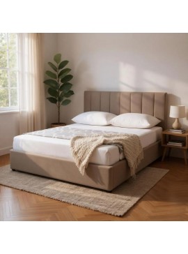 Κρεβάτι Renata Megapap υφασμάτινο με αποθηκευτικό χώρο χρώμα μπεζ 160x200εκ.