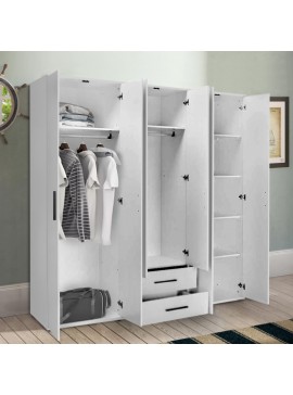 Ντουλάπα ρούχων Bianco Megapap εξάφυλλη με συρτάρια χρώμα λευκό 206x52x213εκ.