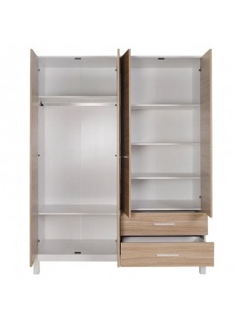 Ντουλάπα ρούχων London Megapap τετράφυλλη με συρτάρια χρώμα oak - λευκό 159x52x202εκ.