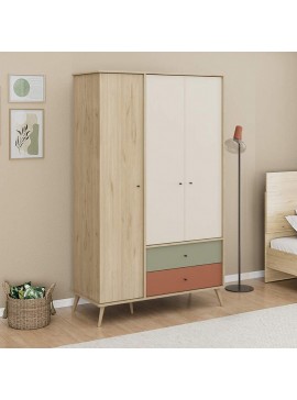 Ντουλάπα ρούχων Terra Megapap τρίφυλλη με συρτάρια χρώμα florida oak 121x54x200εκ.