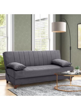 Καναπές - κρεβάτι Victor Megapap τριθέσιος βελούδινος με αποθηκευτικό χώρο σε χρώμα σκούρο γκρι 190x84x90εκ. 0096290