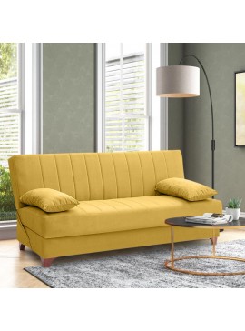 Καναπές - κρεβάτι Victor Megapap τριθέσιος βελούδινος με αποθηκευτικό χώρο σε μουσταρδί 190x84x90εκ. 0117882