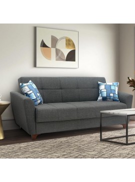 Καναπές - κρεβάτι Jason Megapap τριθέσιος υφασμάτινος με αποθηκευτικό χώρο σε σκούρο γκρι - μαύρο 216x85x91εκ. 0096295
