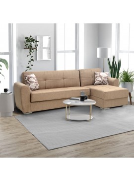 Γωνιακός καναπές - κρεβάτι Landon Megapap αναστρέψιμος υφασμάτινος με αποθηκευτικό χώρο σε μπεζ - ανοιχτό καφέ 256x60/115x90εκ. 0096296