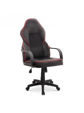 Καρέκλα γραφείου εργασίας Frank Megapap τεχνόδερμα - ύφασμα χρώμα μαύρο - κόκκινο 63x68x117-129εκ. GP019-0031