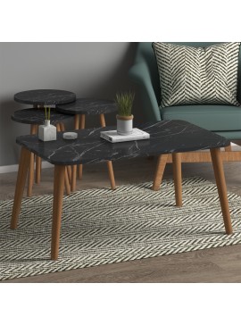 Τραπεζάκι σαλονιού σετ 4 τμχ Soul Megapap χρώμα μαύρο εφέ μαρμάρου 90x55x43εκ.