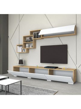 Σύνθεση τηλεόρασης Free Megapap χρώμα λευκό - φυσικό οξιάς 210x35x38εκ.