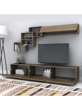 Σύνθεση τηλεόρασης Free Megapap χρώμα καρυδί 210x35x38εκ.