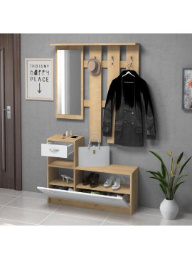 Έπιπλο εισόδου Raynold Megapap χρώμα φυσικό οξιάς - λευκό 100x30x180εκ.