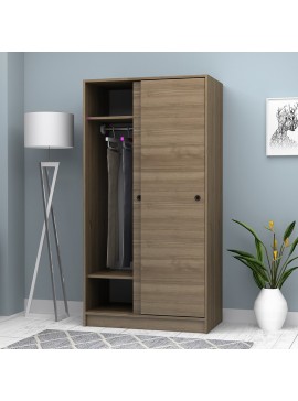 Ντουλάπα ρούχων Misra Megapap δίφυλλη συρόμενη χρώμα καρυδί 94x52x182εκ.