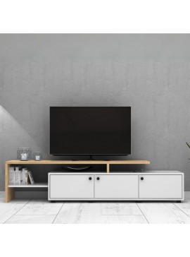 Έπιπλο τηλεόρασης Amadeo Megapap χρώμα λευκό - φυσικό οξιάς 197,5x35x46cm.