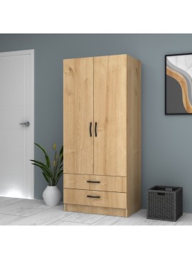 Ντουλάπα ρούχων Ricardo Megapap δίφυλλη με συρτάρια χρώμα φυσικό οξιάς 80x51,8x181εκ.