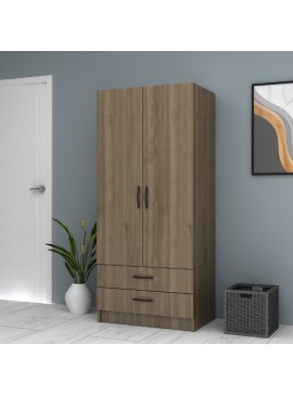 Ντουλάπα ρούχων Ricardo Megapap δίφυλλη με συρτάρια χρώμα καρυδί 80x51,8x181εκ.