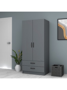 Ντουλάπα ρούχων Ricardo Megapap δίφυλλη με συρτάρια χρώμα ανθρακί 80x51,8x181εκ.